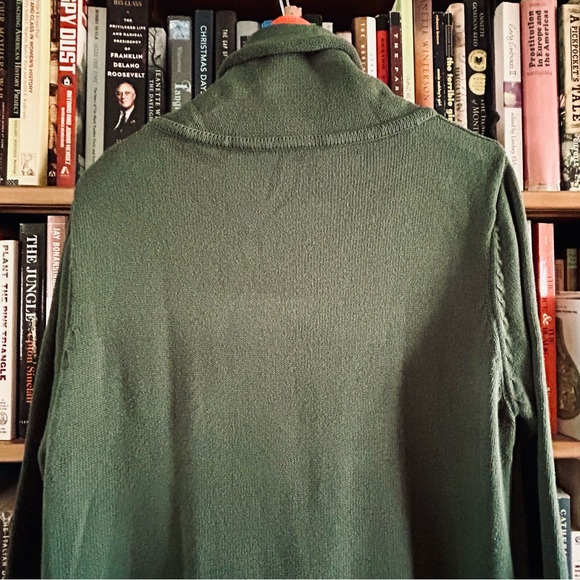 Boutique Hunter Green Orange Trim Cowl Knit A-Line Pockets Swing Tunic Dress M - Picture 7 of 8